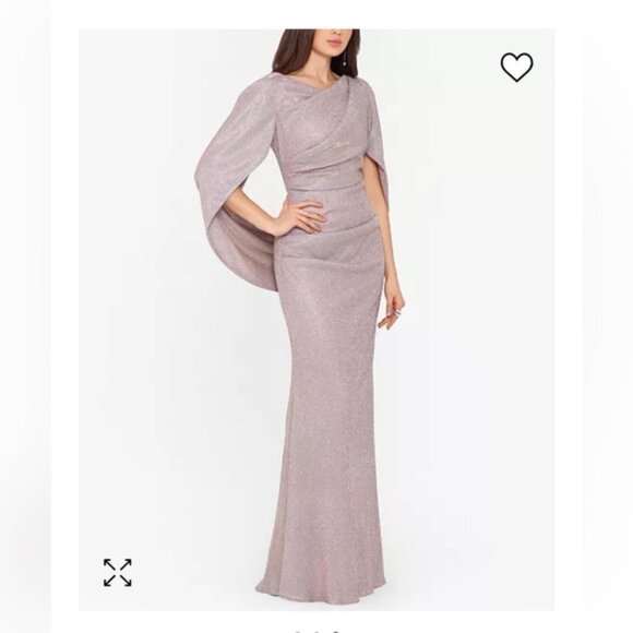 Betsy& Adam Glitter Drape- Back Cape Gown - Picture 3 of 3